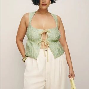 REFORMATION Azalea Top Seafoam Floral NWT $168 statement coquette party brunch